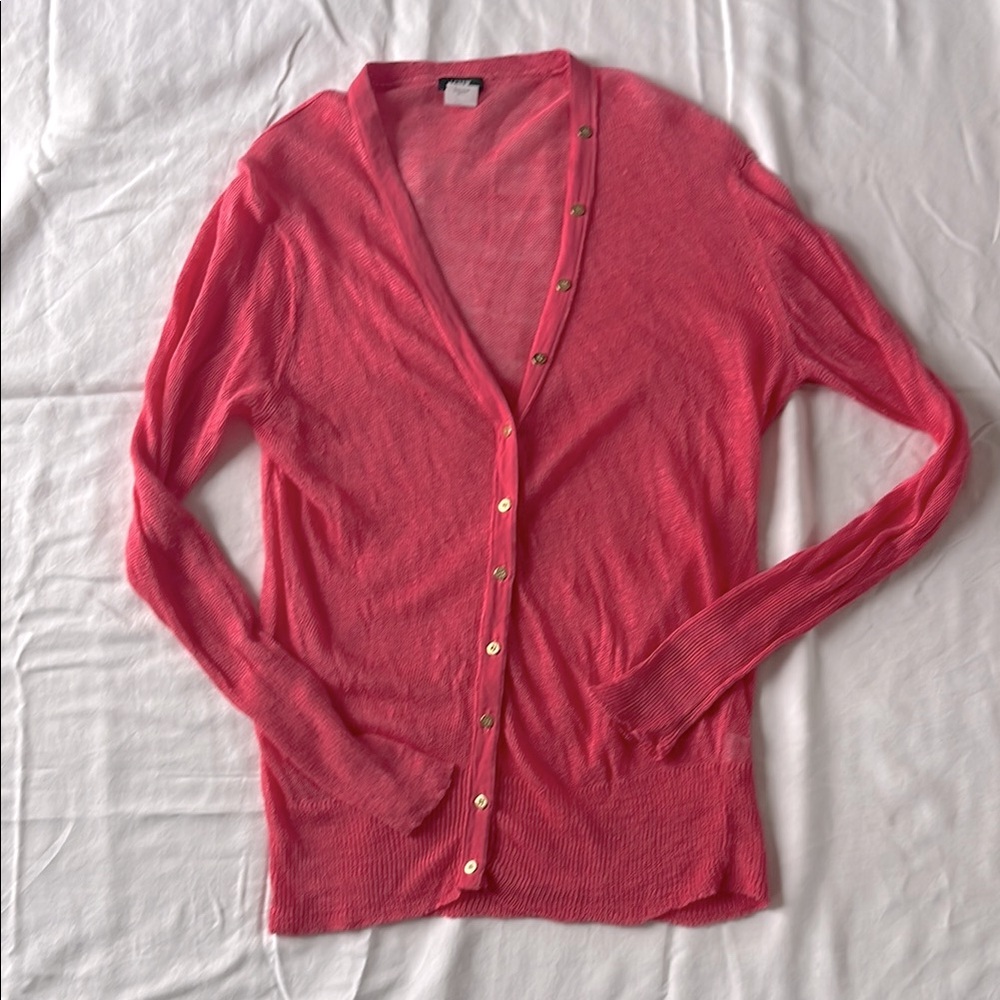 J. Crew cardigan, linen cardigan, pink cardigan, cotton cardigan, women’s size L